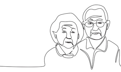 Grandparents one line continuous. Grandfather and grandmother line art. Hand drawn vector art.