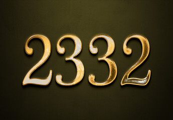 Old gold effect of 2332 number with 3D glossy style Mockup.	