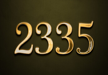 Old gold effect of 2335 number with 3D glossy style Mockup.	