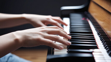 Obraz premium A close-up of a person playing a piano, suitable for music-related projects. Generative AI.