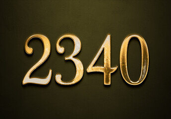 Old gold effect of 2340 number with 3D glossy style Mockup.	