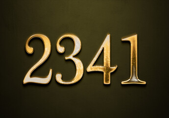Old gold effect of 2341 number with 3D glossy style Mockup.	