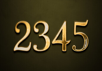 Old gold effect of 2345 number with 3D glossy style Mockup.	