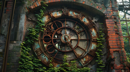 Fototapeta premium A clock with ivy growing around it