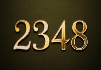 Old gold effect of 2348 number with 3D glossy style Mockup.	