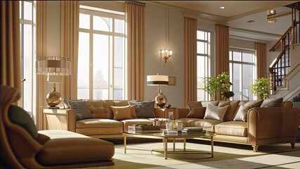 luxury modern transitional living room design. Luxurious and worthy magazine cover interior. Classical architecture,