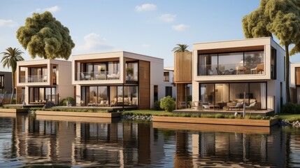 Fototapeta premium Tranquil Waterfront Houses with Outdoor Living Space