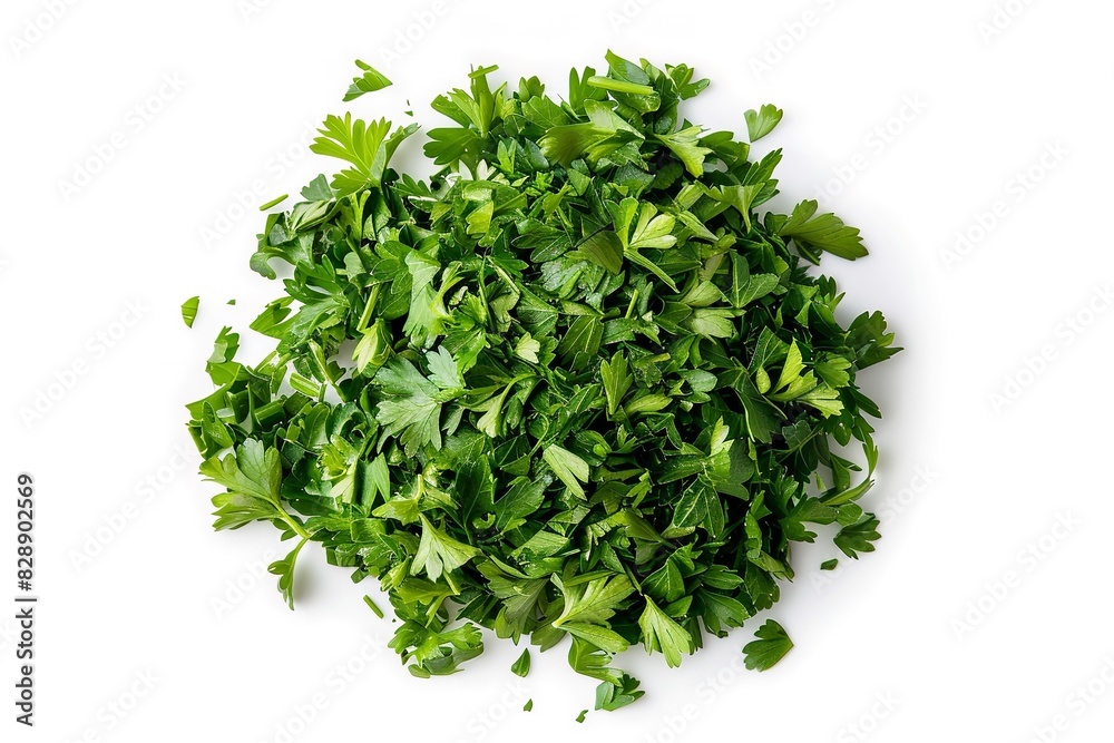Wall mural Pile of chopped, desiccated parsley leaves isolated on white. Generative Ai - Wall murals