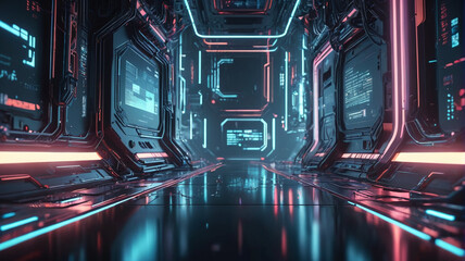 Futuristic cyberpunk background featuring technology-inspired light effects for a modern aesthetic. Generative AI.