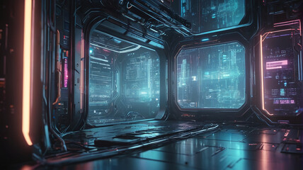 Obraz premium Futuristic cyberpunk background featuring technology-inspired light effects for a modern aesthetic. Generative AI.