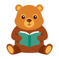 cute bear seatting read a book