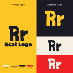 Logo illustration negative space cat letter R