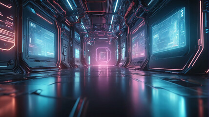 Futuristic cyberpunk background featuring technology-inspired light effects for a modern aesthetic. Generative AI.