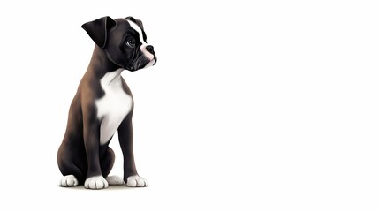 watercolor  of  A Cute puppy sitting against a white background. High-resolution image of an adorable young dog with a white and brown coat. Perfect for pet themes.