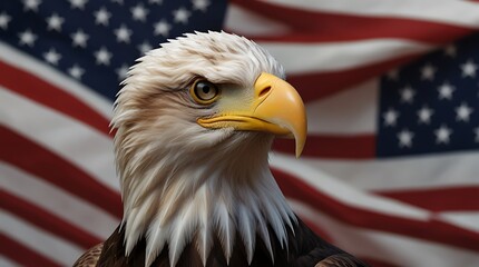 American Bald Eagle with Flag 