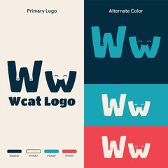 Logo illustration negative space cat letter W