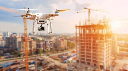 Fototapeta premium Drone surveys and inspections: Using drones to survey construction sites and using inspection technology to analyze data to help make decisions