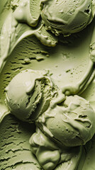 Obraz premium Close-up texture of ice cream, refreshing and vibrant hue in detail, global-inspired flavor that pairs earthy tones of matcha green tea with sweet white chocolate chips. flavour trends