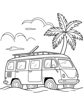 recommend clip art: summer travel picnic van coloring page