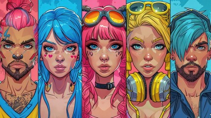 Obraz premium Diverse group of friends in vibrant digital style. Generative AI