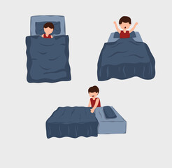Vector set of boy sleeping in bed