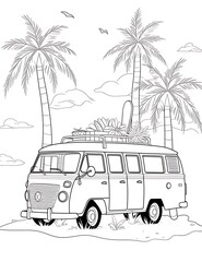 summer travel picnic van coloring page