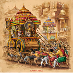 Fototapeta premium Illustration of Lord Jagannath Rath Yatra: Festival Celebration Background. Generative AI