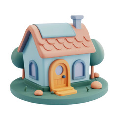 Transparent PNG of A small toy house with a yellow door stands in a whimsical setting