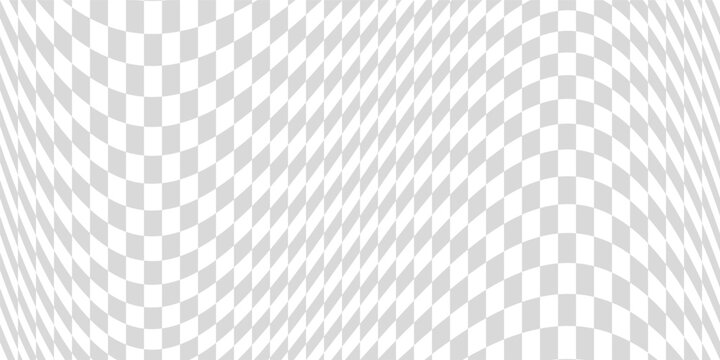 Banner twisted convex seamless chessboard, checkerboard optical illusion mosaic pattern, checkered background distortion wave – stock vector
