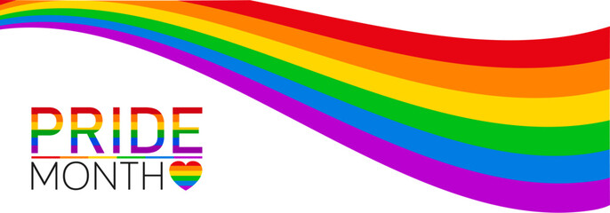 Pride month banner, pride wave background, rainbow LGBT flag colors isolated, LGBTQ gay pride concept stripes background