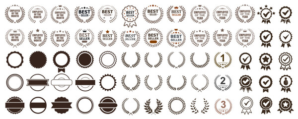 Award winner emblem with floral wreath, tree branch wreath, laurel wreath of victory icons, set of golden laurel wreath element for winner or champion, laurel frame decoration