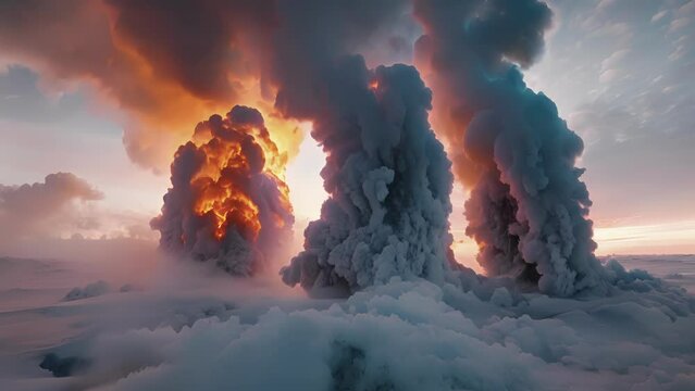 A natural marvel created by the confluence of fire and ice resulting in intricate snow chimneys.