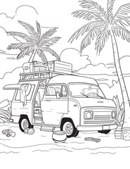 summer travel picnic van coloring page