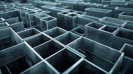 A close up of a maze of metal boxes