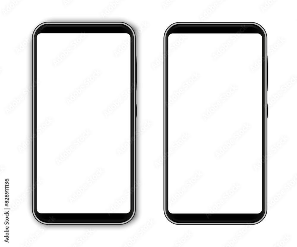 Poster 3D realistic high quality smartphone mockup with transparent screen, device front view, 3D mobile phone with and without shadow