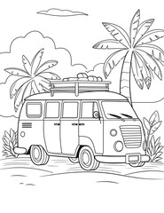 summer travel picnic van coloring page