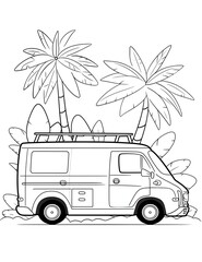 summer travel picnic van coloring page