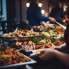 Obraz premium People group catering buffet food indoor in restaurant. Generative AI.