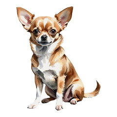 Chihuahua Dog Hand Drawn Watercolor Painting Illustration