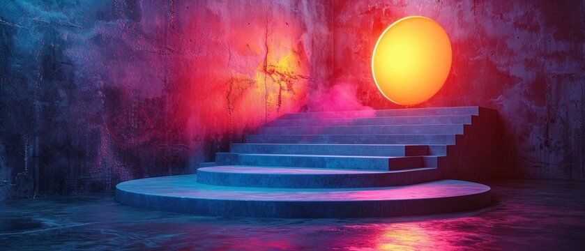 Dynamic 3D render of vector abstract background for SEO optimization, including an empty round stage for product reveals