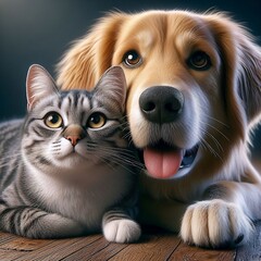 A dog and a cat next to each other on the ground.