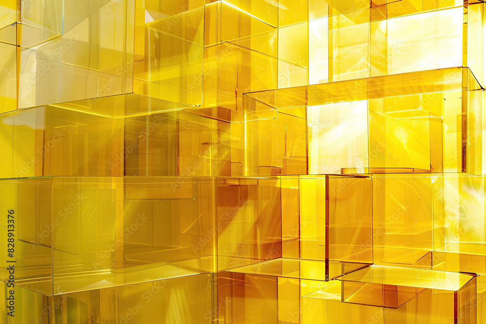 Wall mural close up horizontal abstract image of a yellow transparent geometric shapes background