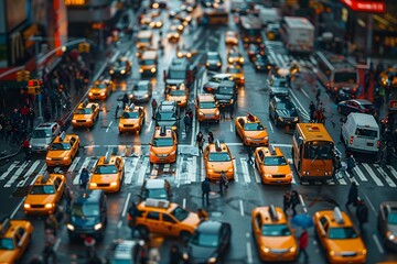 Fototapeta premium busy urban intersection crowded with cars, pedestrians crossing, and dynamic city activity reflecting the fast-paced urban lifestyle
