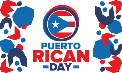 Puerto Rican Day. National happy holiday. Festival and parade in honor of independence and freedom. Puerto Rico flag. Latin american country. Patriotic elements. Vector poster illustration