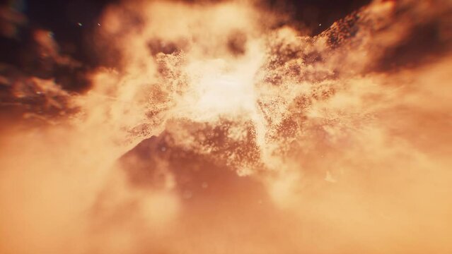 Fantastic dense flowing particles background, 3d rendering.