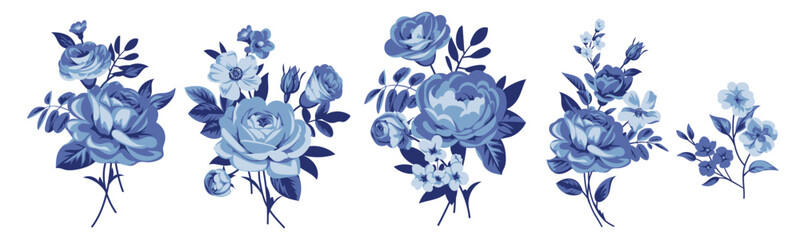 Collection of small pretty rose bouquets for design of greeting cards