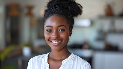 Obraz premium portrait of a black woman, her smile infectious and bright, reflecting the happiness and fulfillment found in her career pursuits
