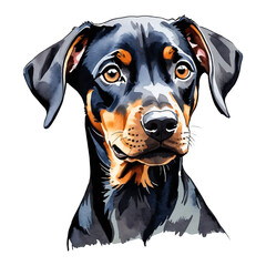Dobermann Young Dog Puppy Hand Drawn Watercolor Painting Illustration