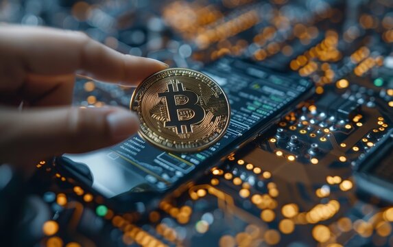 Person scanning a QR code to make a cryptocurrency payment, digital wallet, blockchain technology, seamless transaction, modern environment, copy space