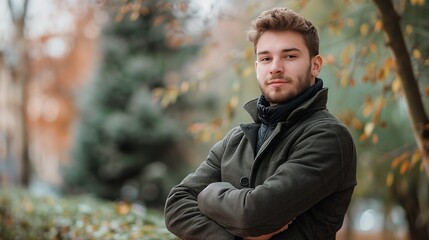 Fototapeta premium Handsome Man Outdoors Looking at Camera Portrait